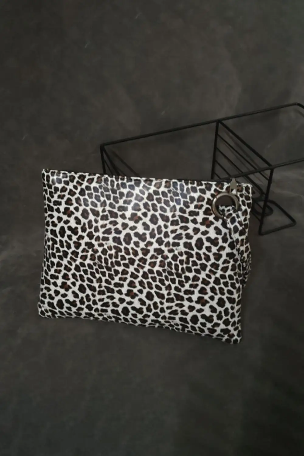 Leopard Print Faux Leather Clutch