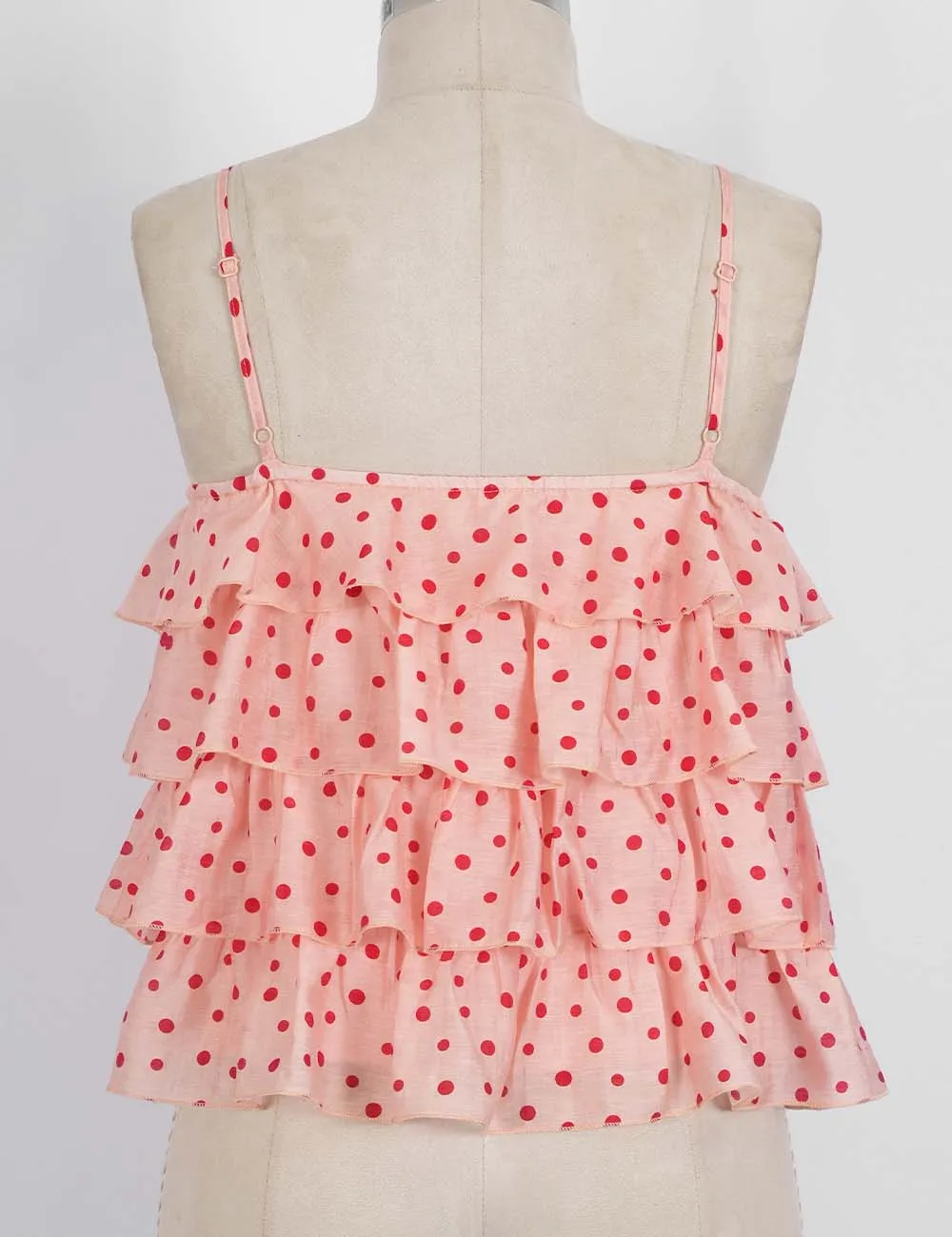 Polka Dot Layered Ruffle Spaghetti Strap Cami Top
