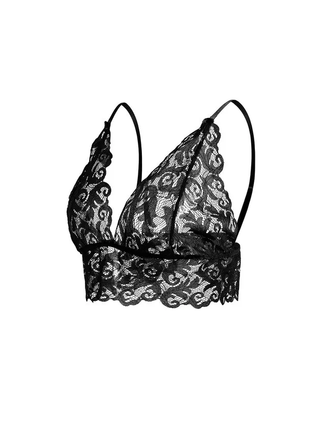 Sexy Plain All Season V neck Polyester Daily Lace Bra Wirefree Bra for Women