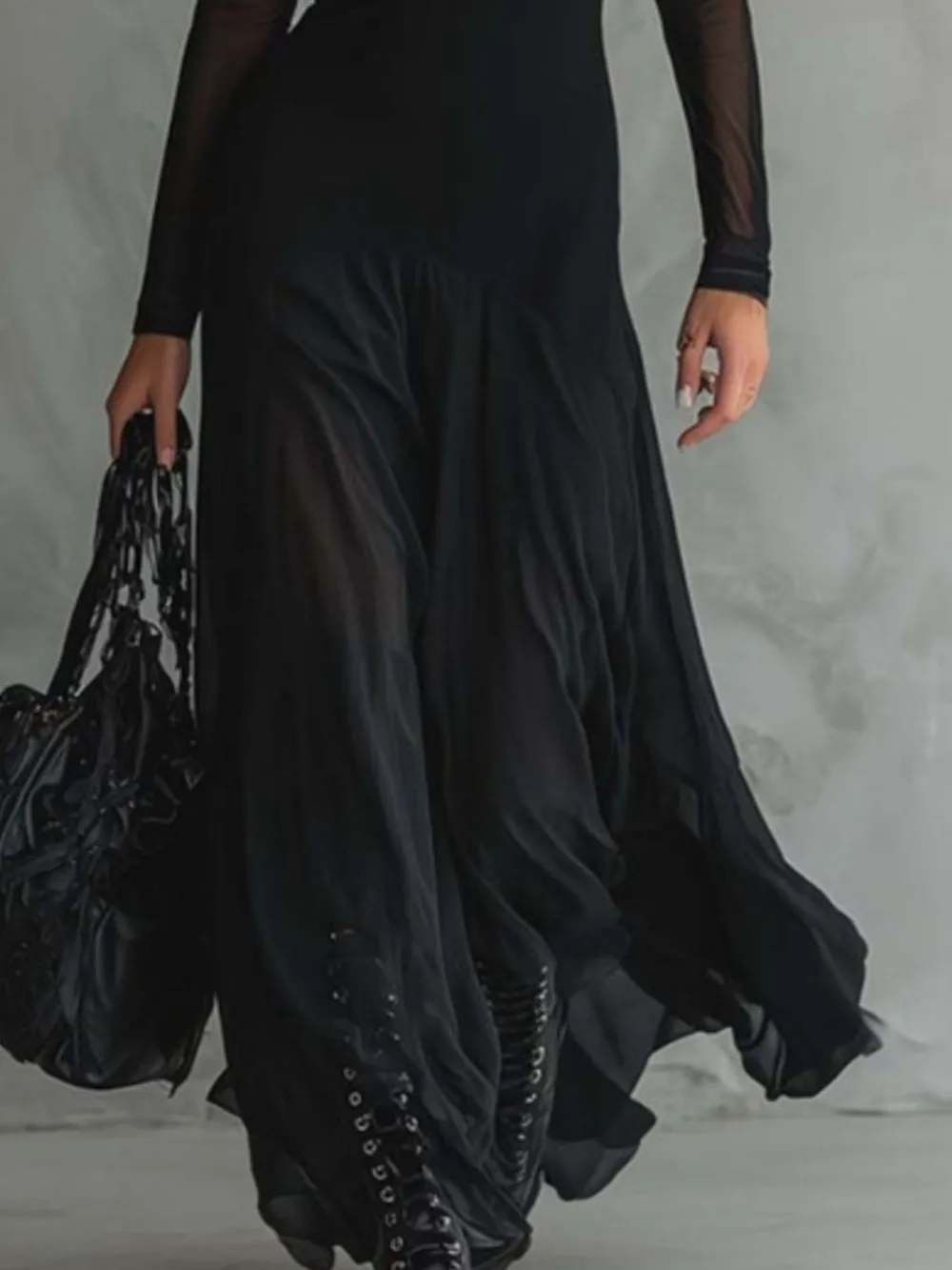 Sheer Mesh Maxi Dress Two Piece Set