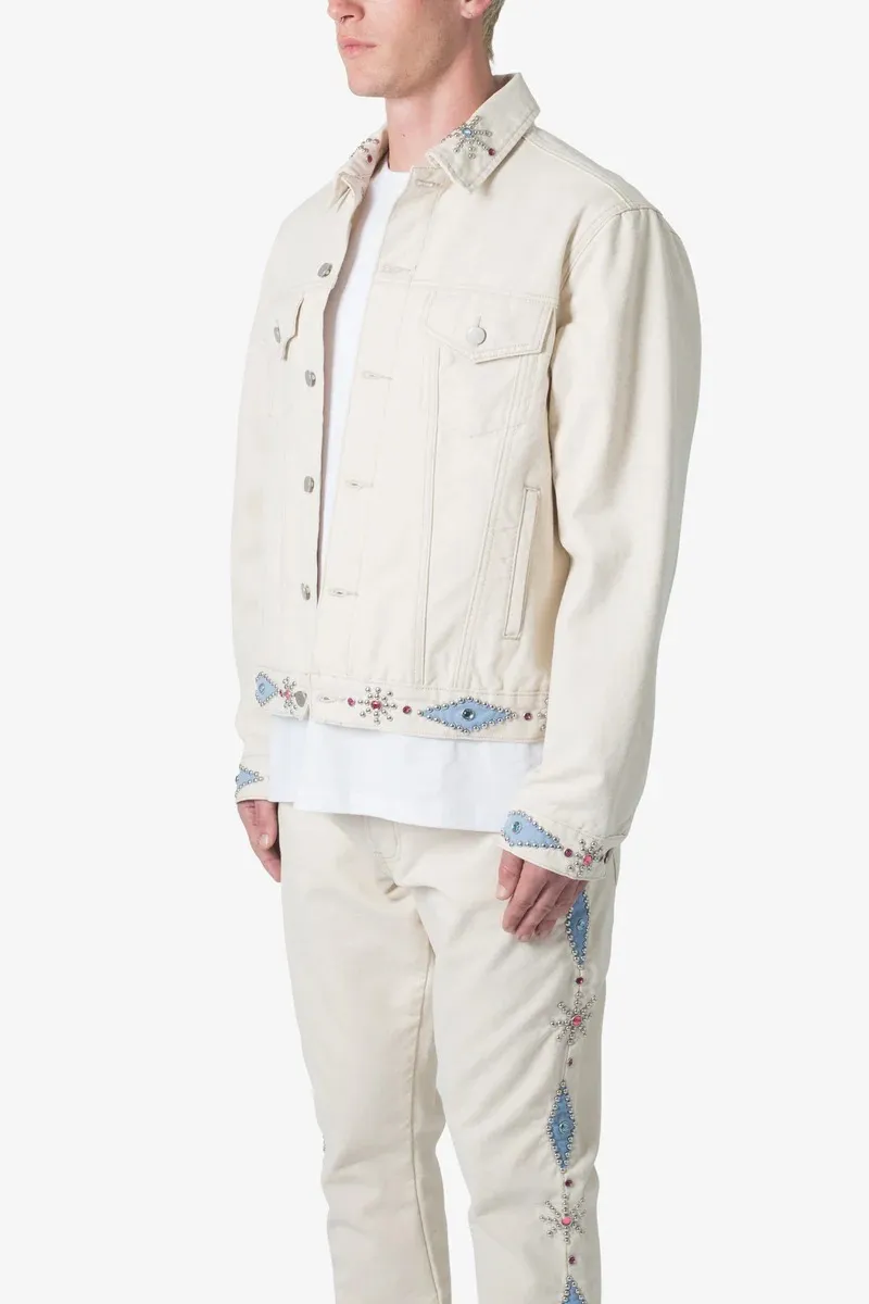 WHITE EMBROIDERED DENIM JACKET
