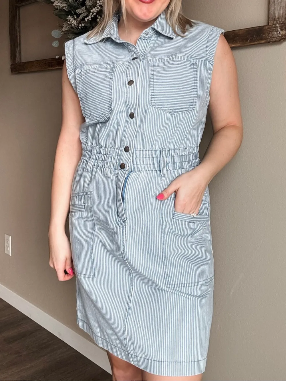 Striped Denim Mini Dress