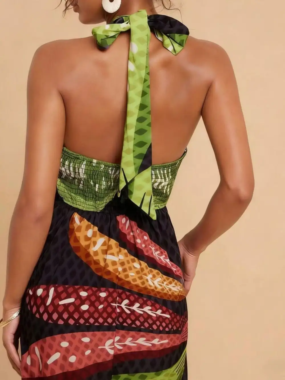 Gathered Detail Printed Midi Dress