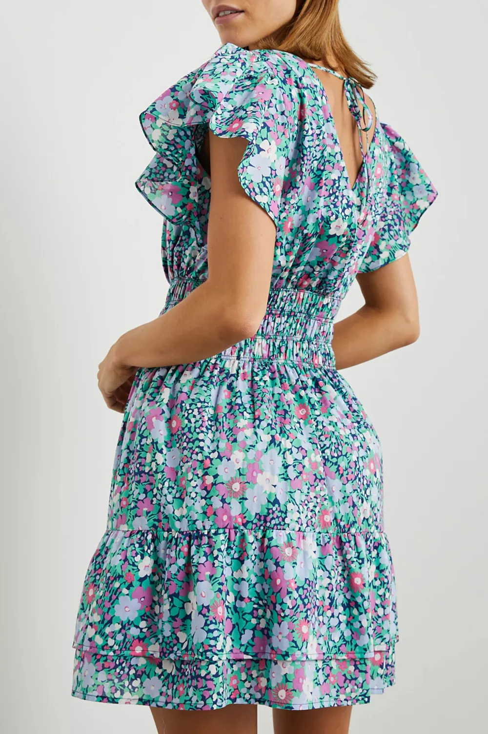 Floral Leaf-Shaped Sleeve Fitted Waist Dress