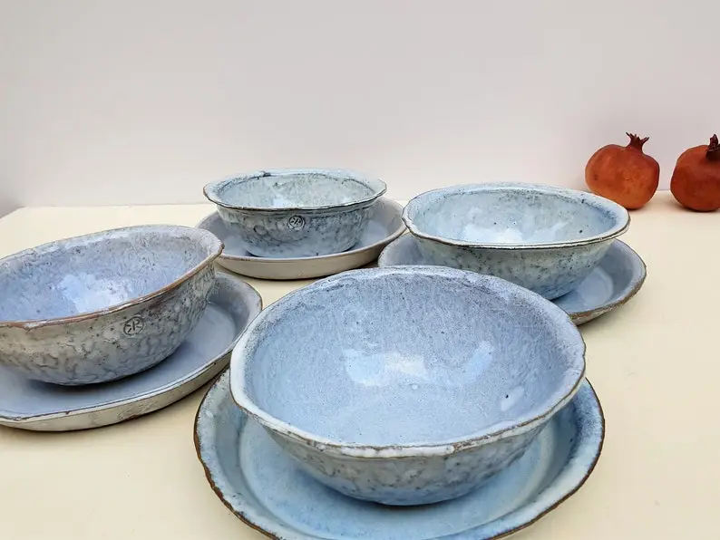 Pates and Bowls  Ceramic Breakfast Set of 4