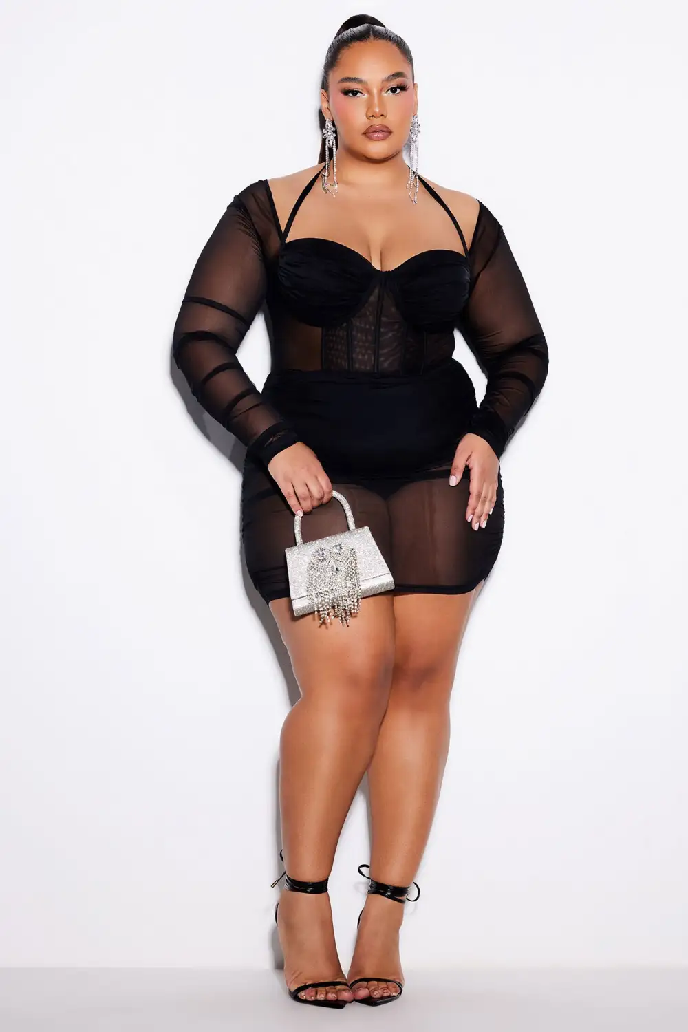 Sheer Dreams Mesh Mini Dress - Black