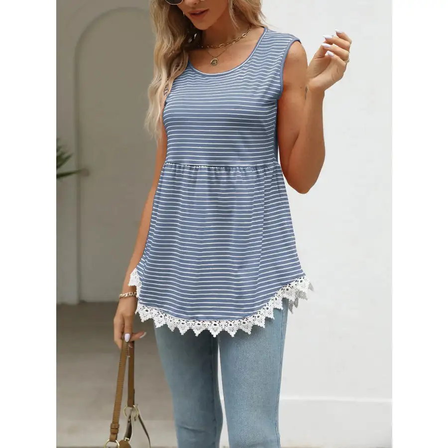 Lace Trim Sleeveless Babydoll Tank Top