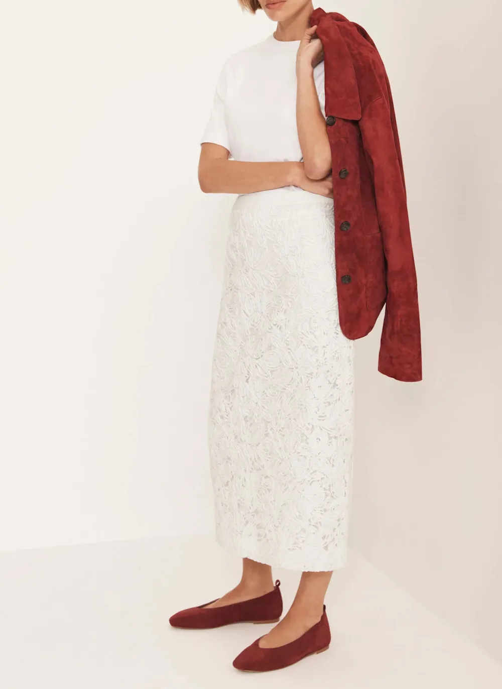Casual Style Cream Lace Pencil Skirt
