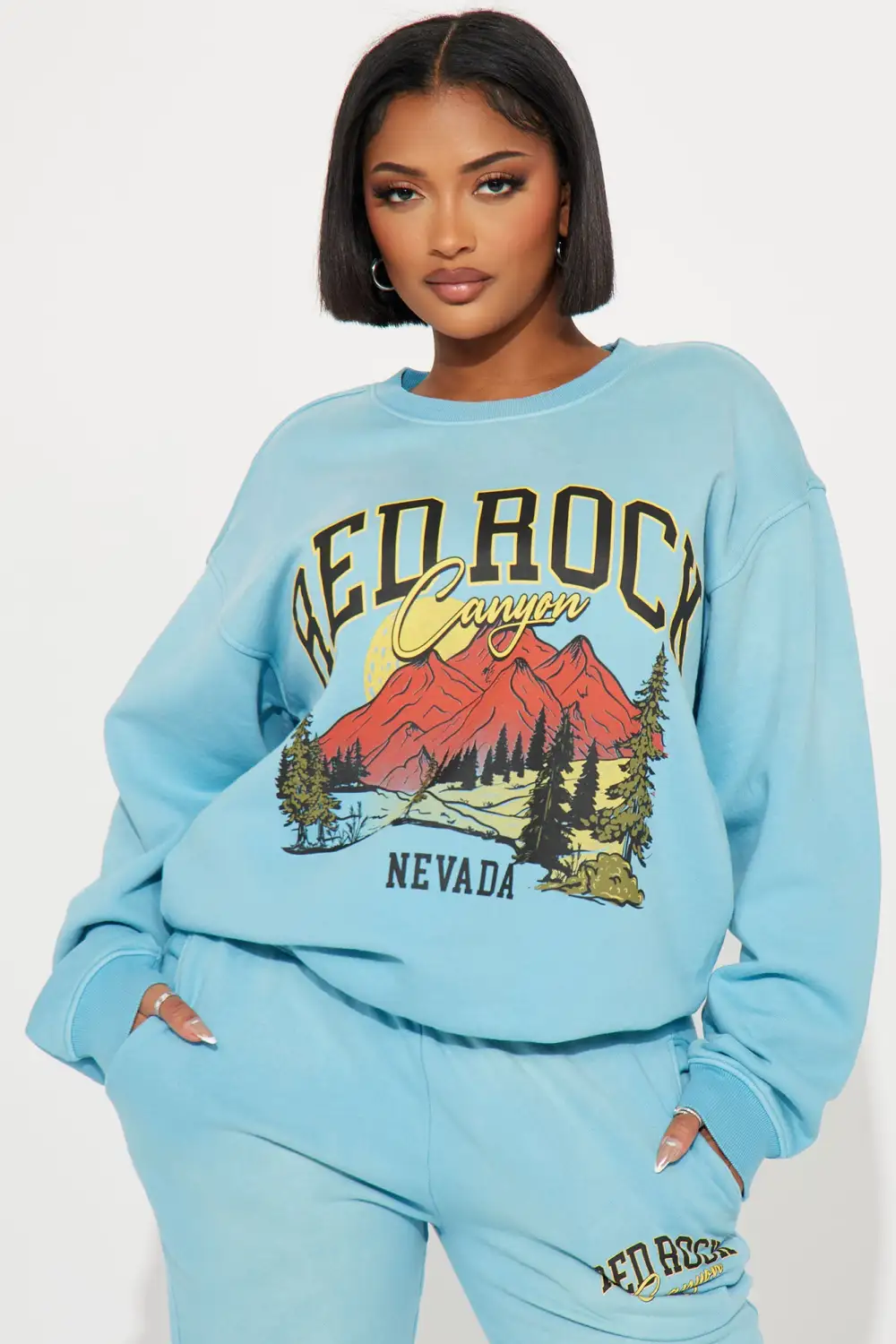 Red Rock Washed Jogger Set - SkyBlue