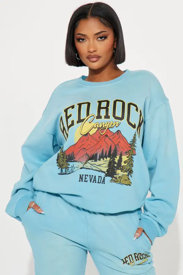 Red Rock Washed Jogger Set - SkyBlue