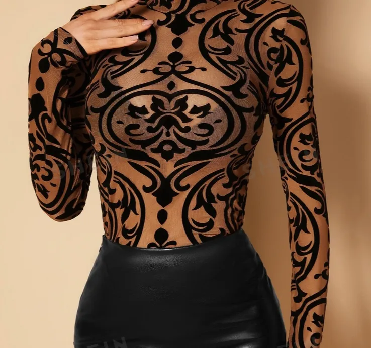 Women's Baroque Sheer Stand-Collar Top