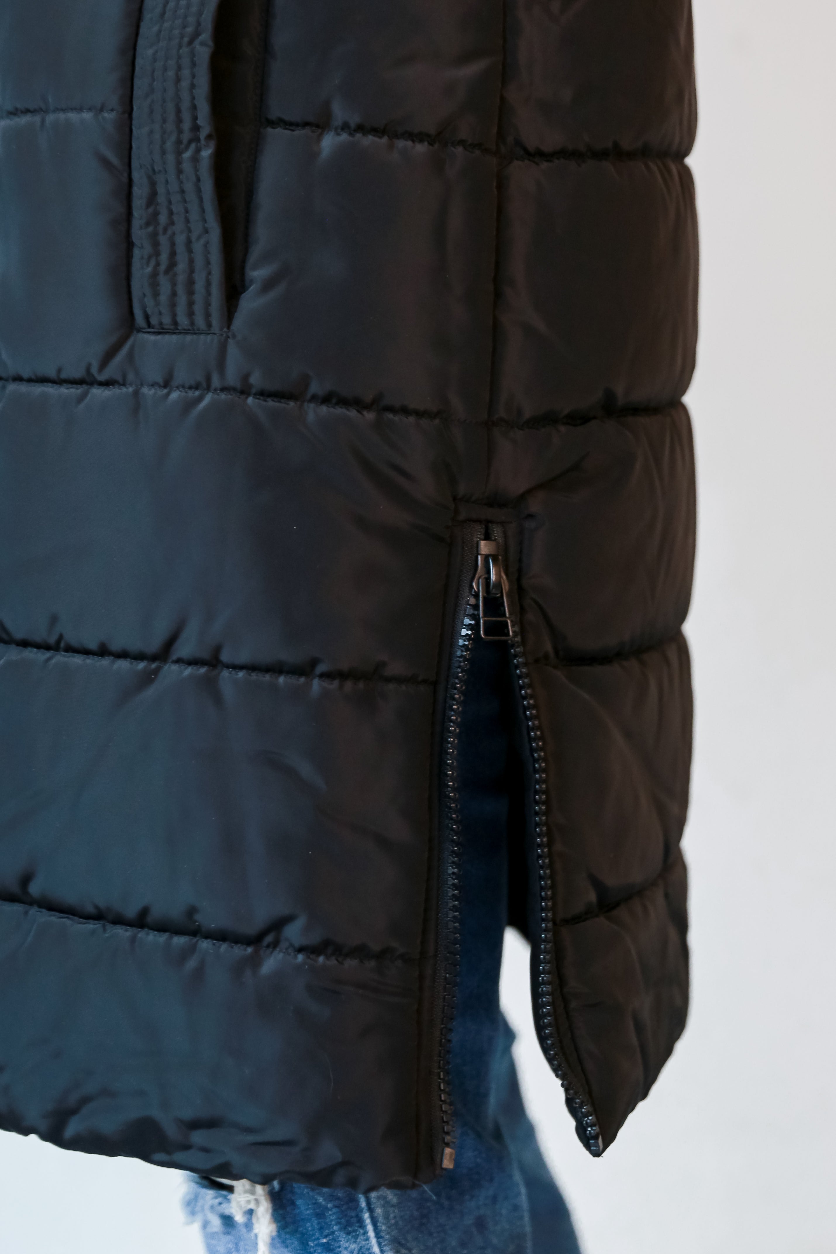 FINAL SALE - In The City Black Quilted Hooded Longline Puffer Vest