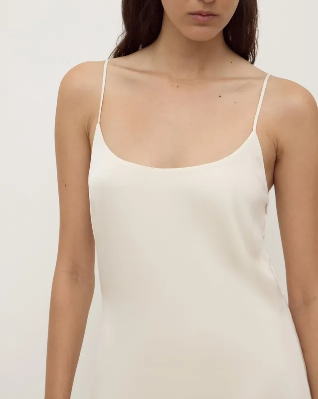 Cream Bias-Cut Silk Maxi Dress