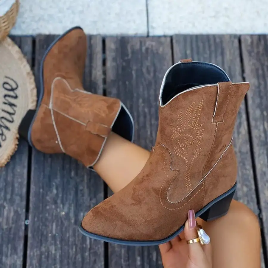 Point Toe Block Heels Boots