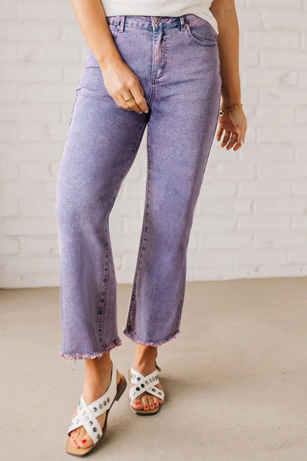 Petal Vintage Wash Frayed Hem Ankle Length Jeans