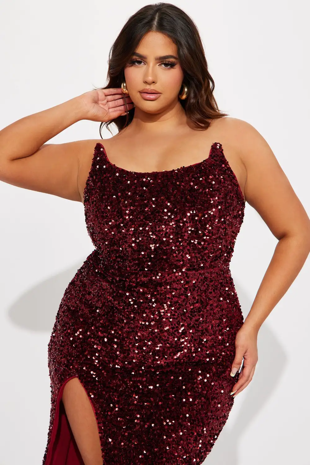 Glamour Sequin Gown - Burgundy