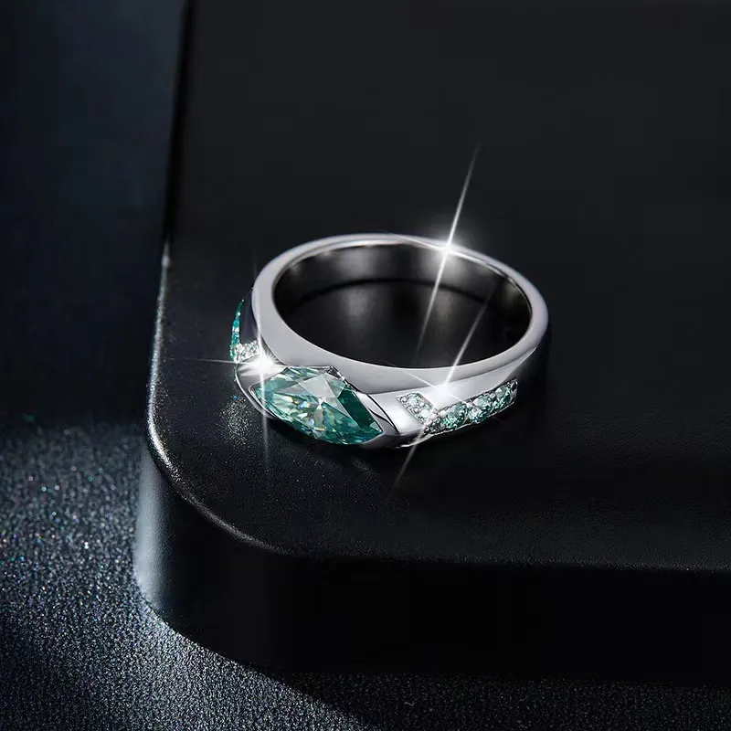 Marquise Teal Moissanite Ring