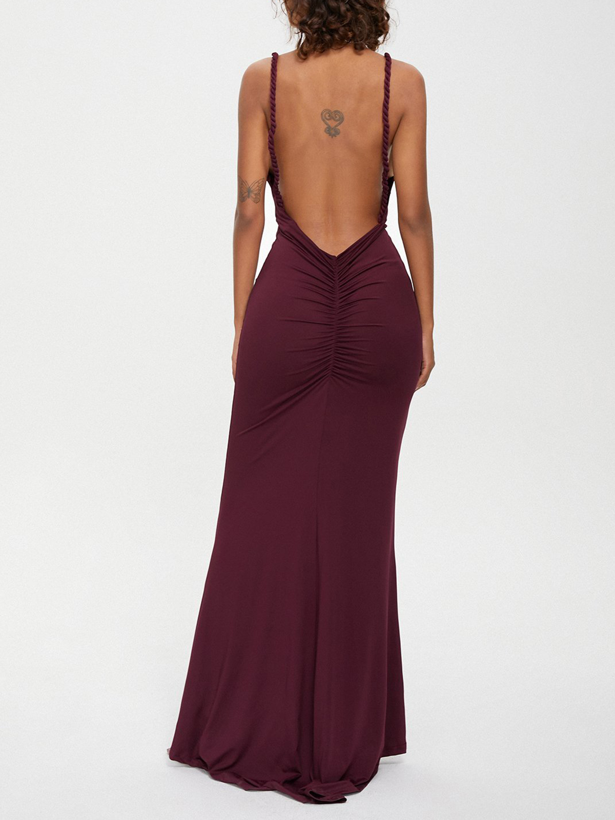 backless Spaghetti Plain Sleeveless Maxi Dress