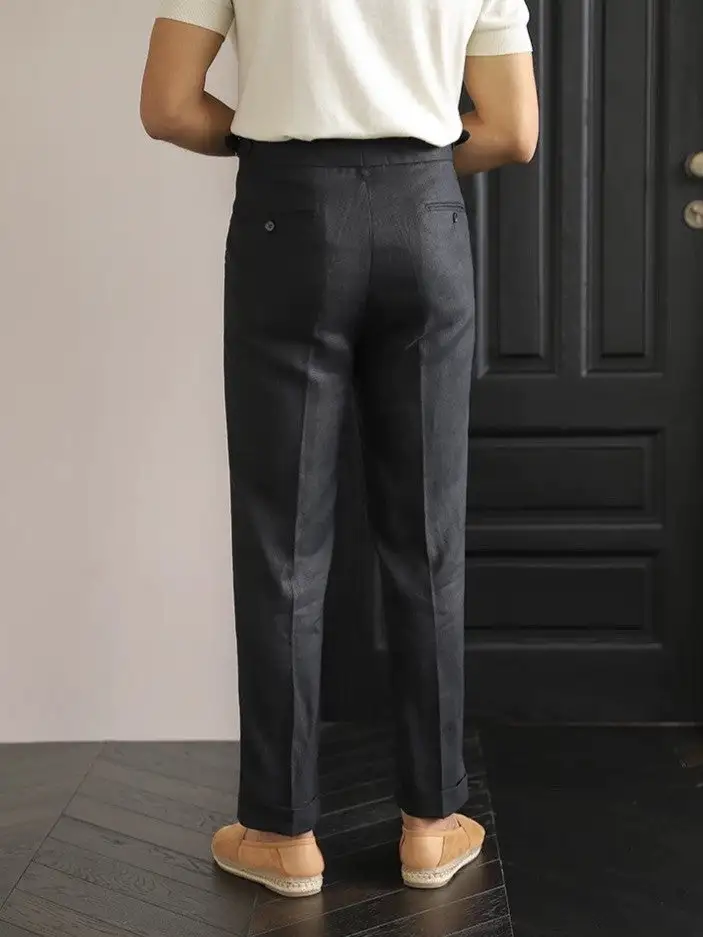 Lightweight Linen Side Tab Trousers