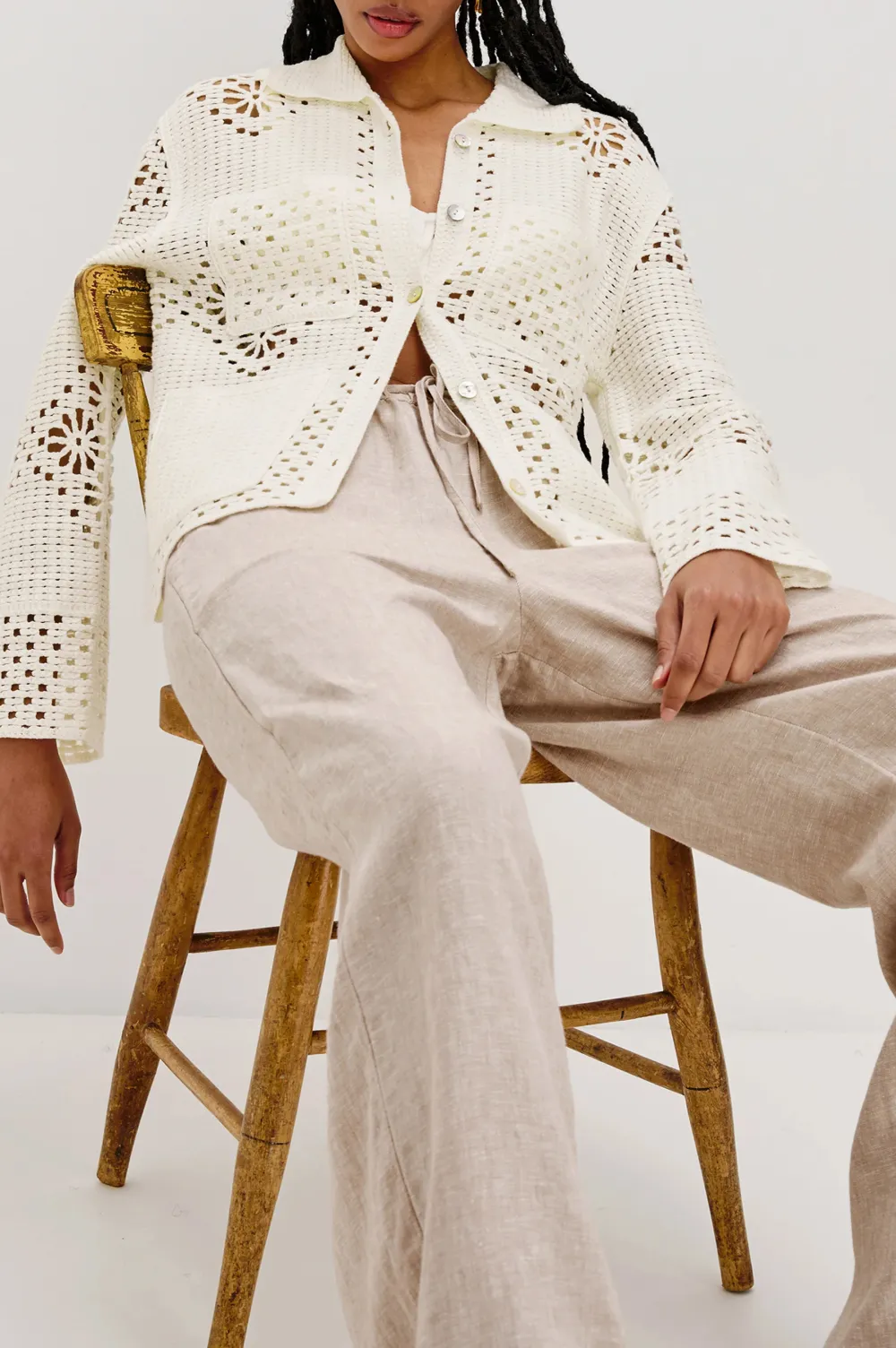 Buttonless Mesh Knit Sweater