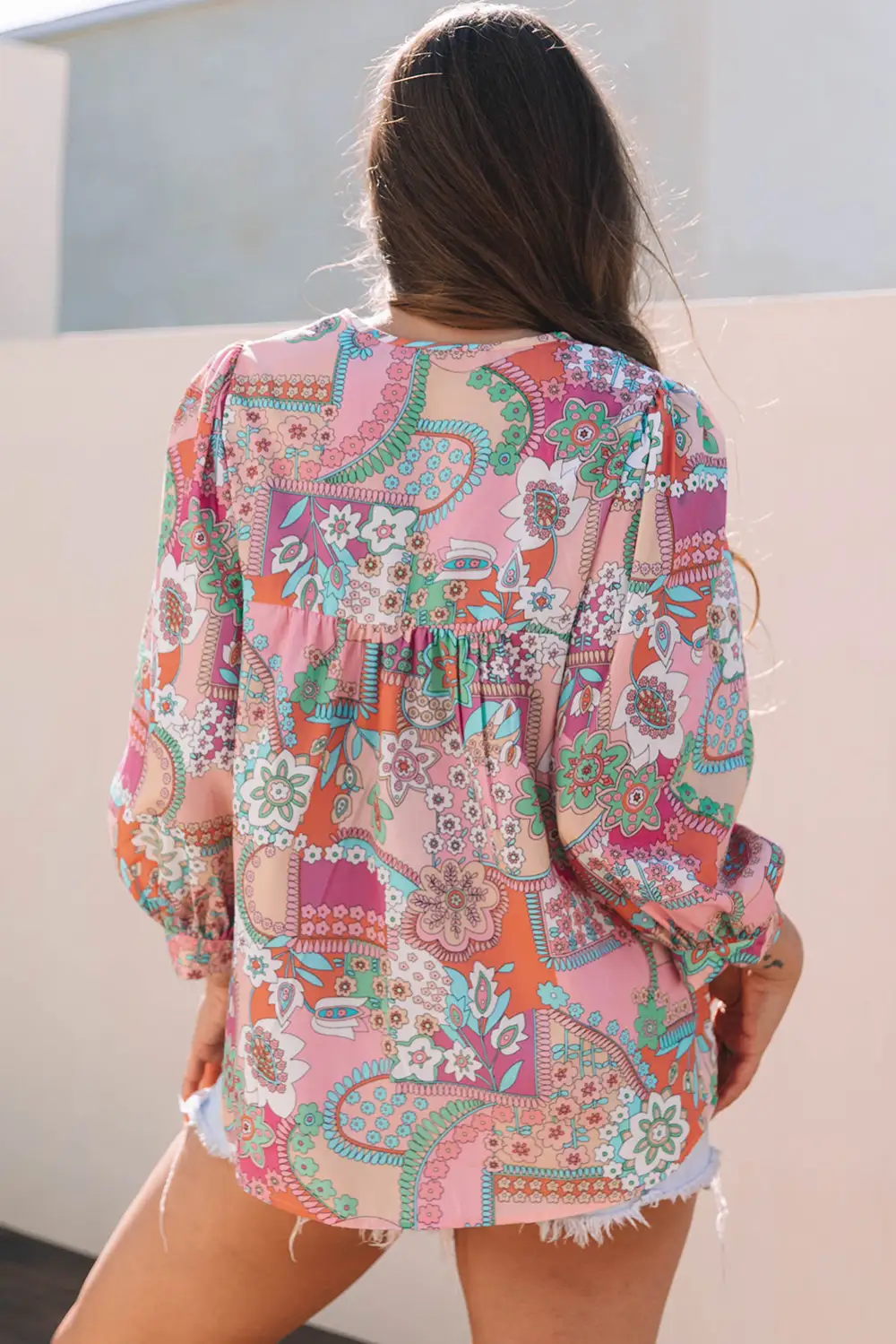 Floral Pleated Boho Blouse