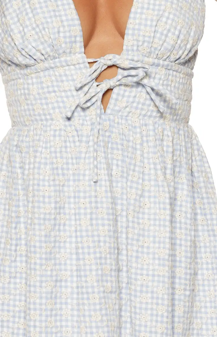 V Neck Floral Tie Mini Dress