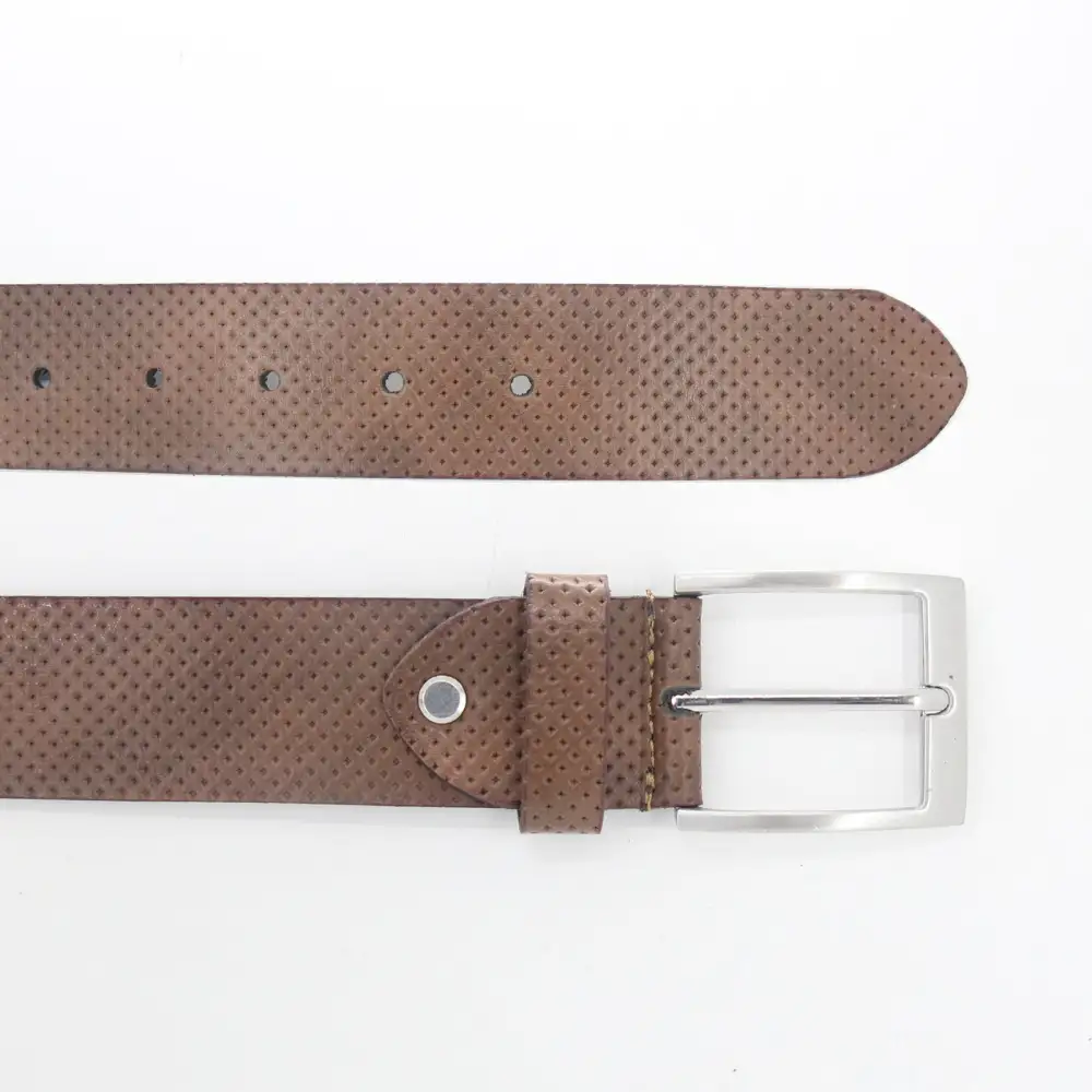 Perforated Metal Buckle Leather Belt
