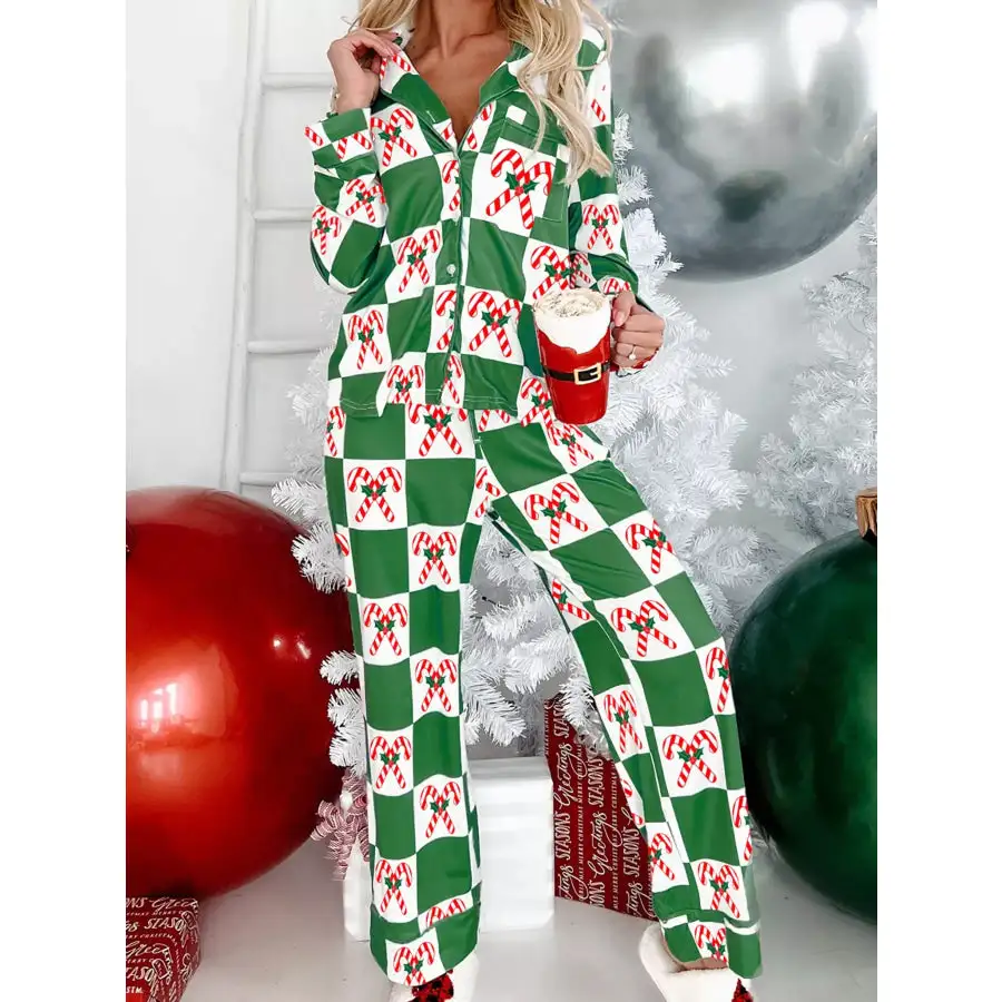 Candy Cane Checkered Pattern Pcs Pajama Set