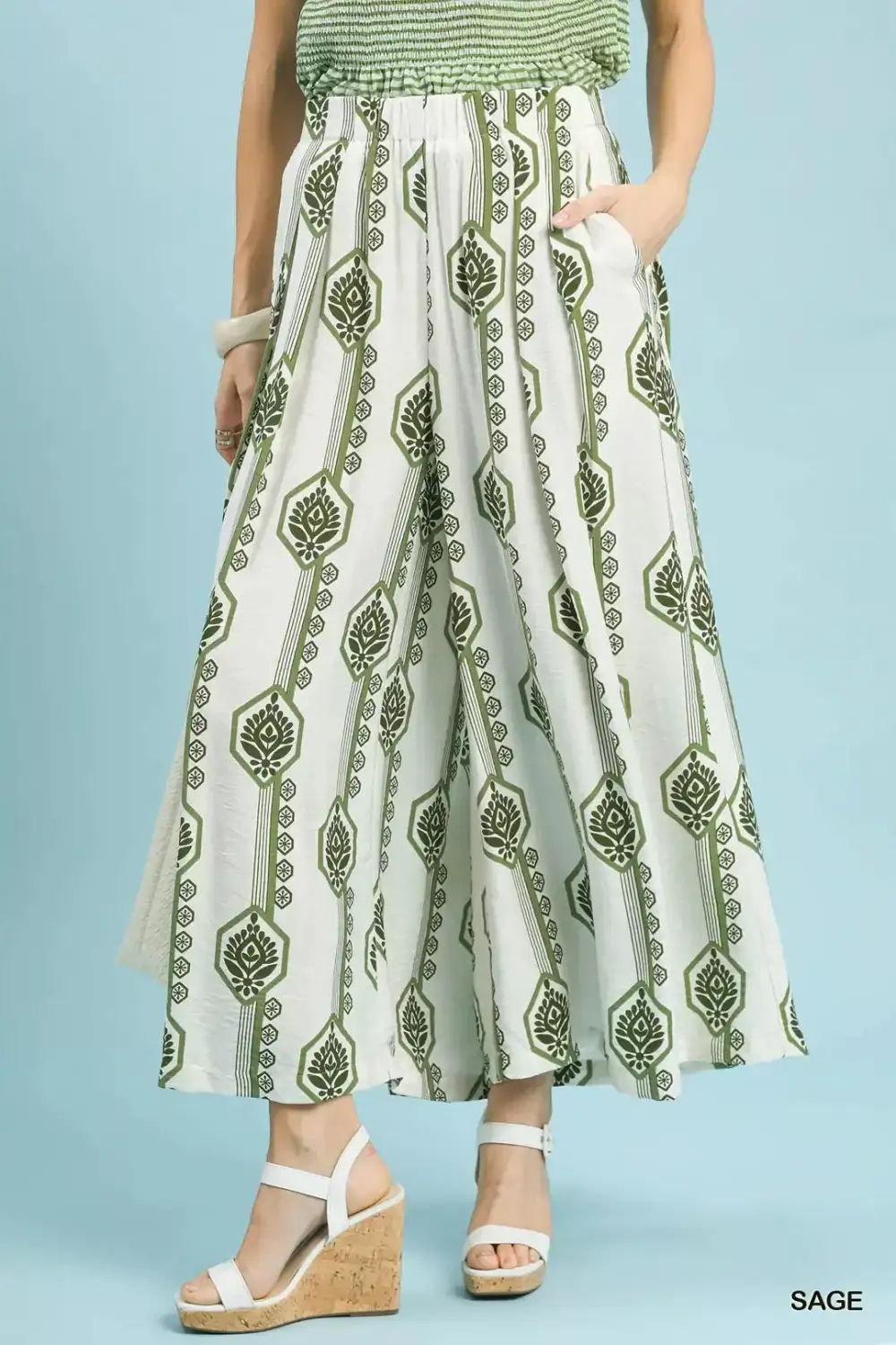 Geometric Boho Print Wide Leg Pants