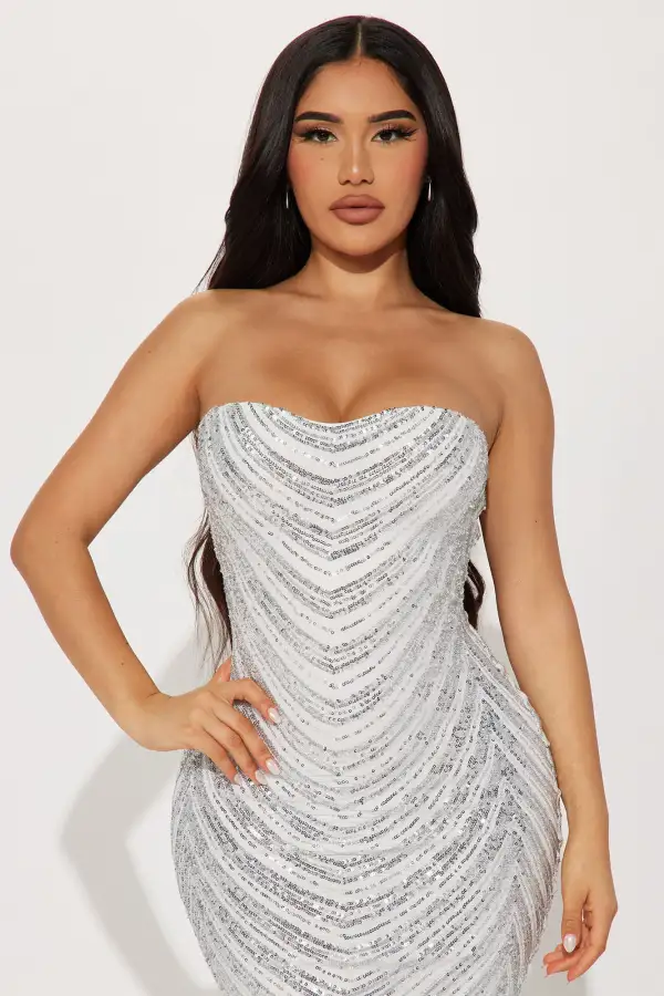 Stella Sequin Midi Dress - Silver