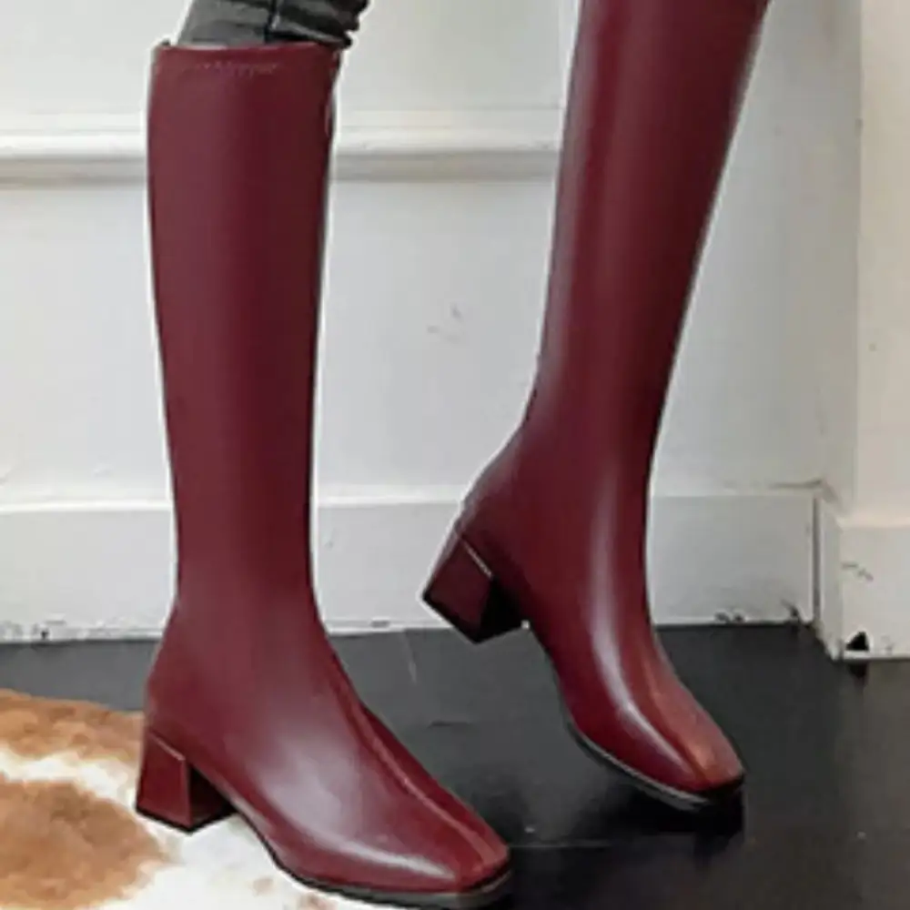 Refined Square Toe Block Heel Boots