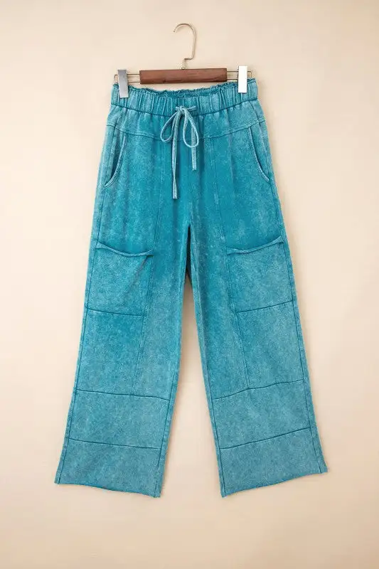 Mineral Wash High Waist Raw Hem Pants