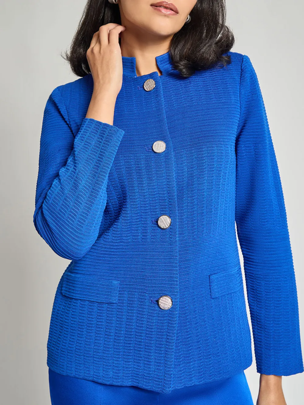 Long Sleeved Stand Up Collar Knitted Jacket