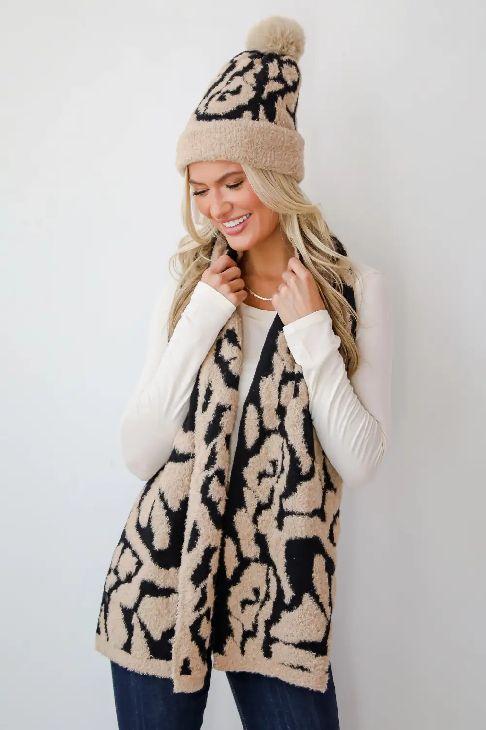 FINAL SALE - Fierce And Cozy Beige Leopard Scarf