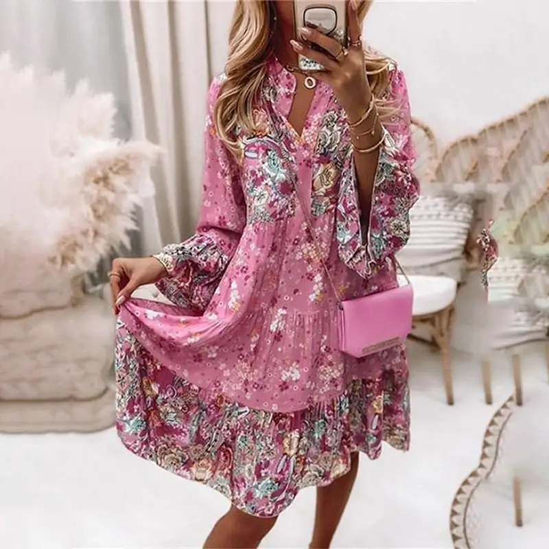 Spirit and Rebel Boho Ruffle Long Sleeve Loose Dress