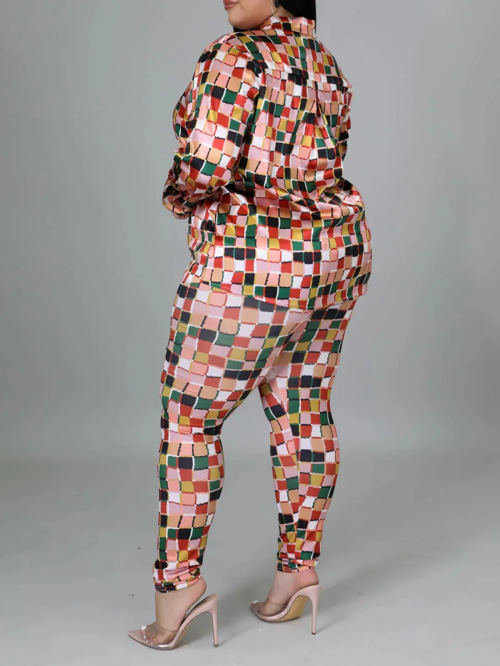 Plus-Size Women'S Fashion Colorful Plaid Suit