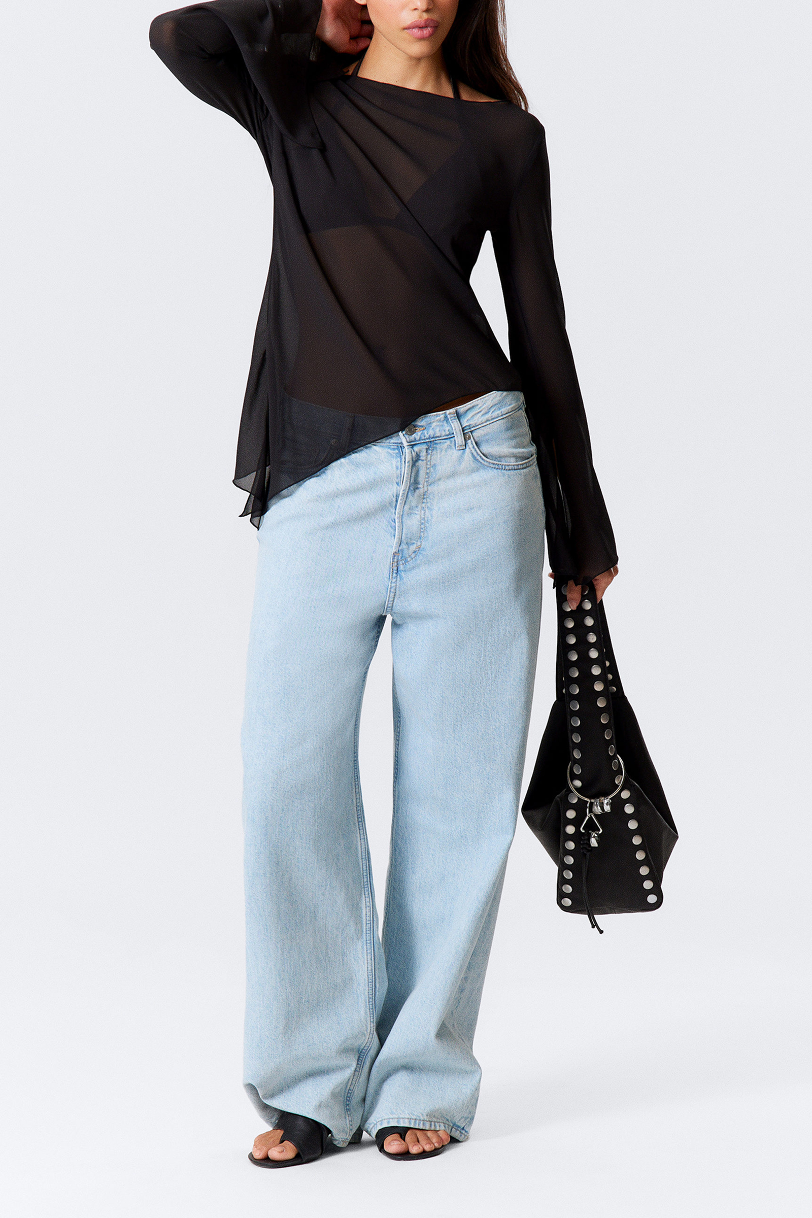 Asymmetric Hem Long Sleeve Blouse