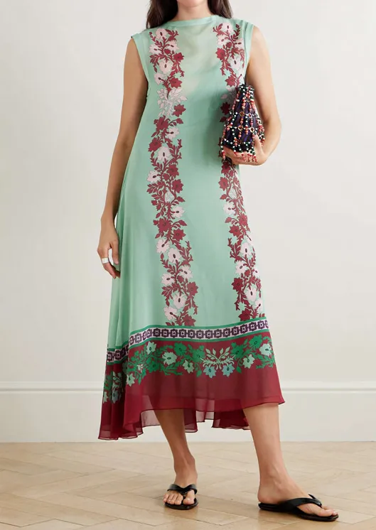 Elegant Printed Chiffon Flared Midi Dress