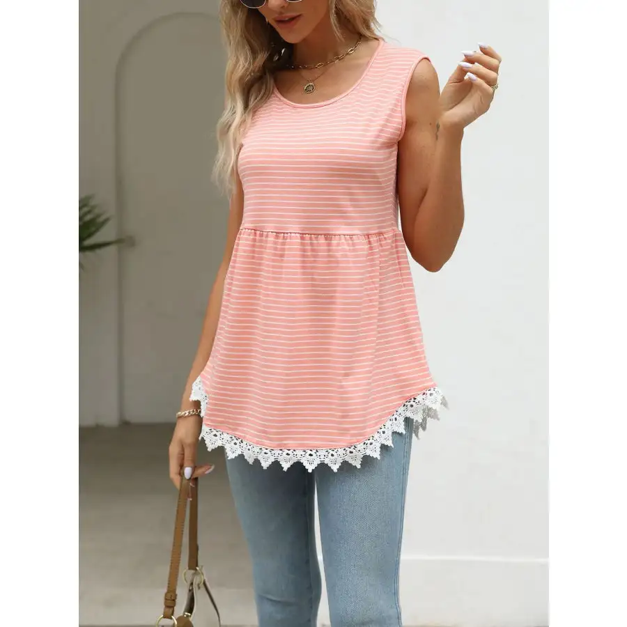 Lace Trim Sleeveless Babydoll Tank Top