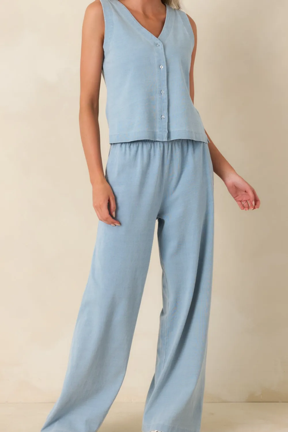 Light Denim Cotton Wide Leg Pants