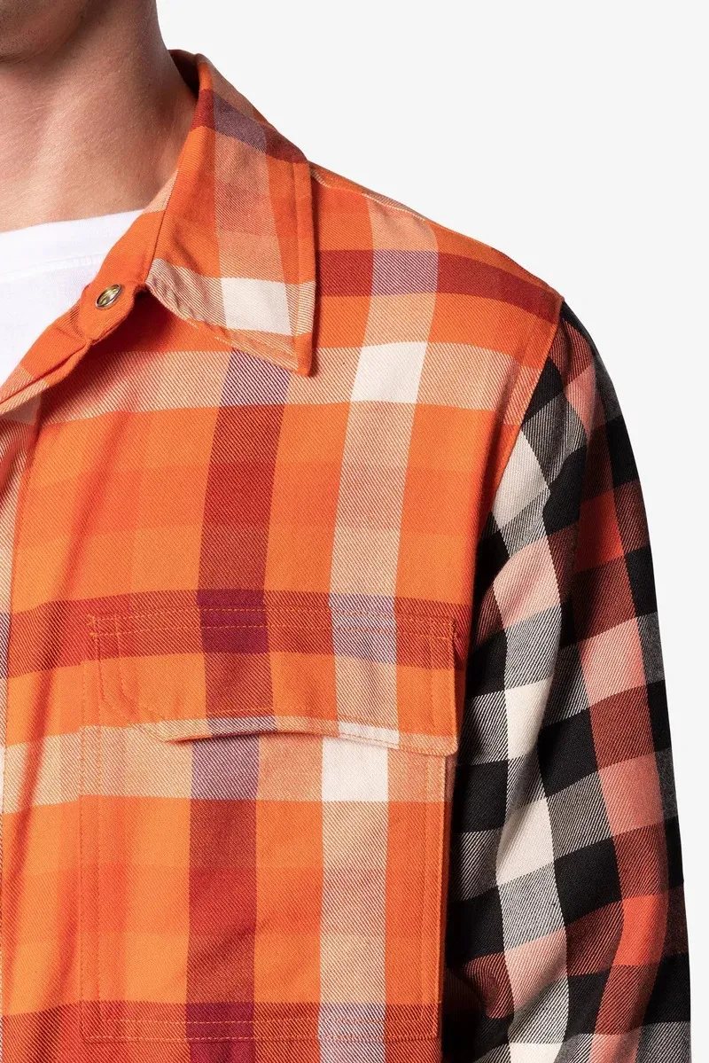 ORANGE AND BLACK PLAID FLANNEL SHIRT