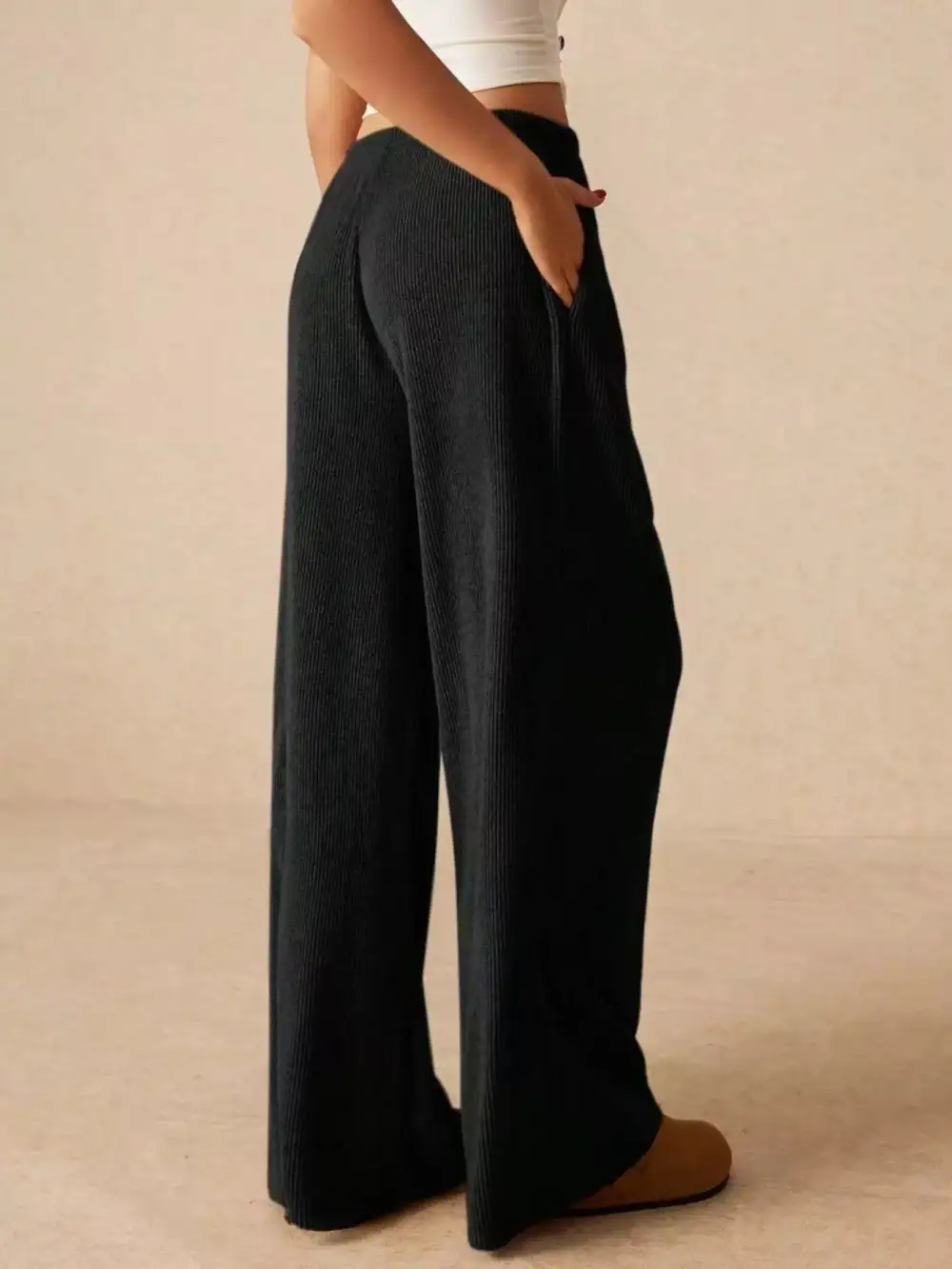 Polished Drawstring Wide Leg Pants