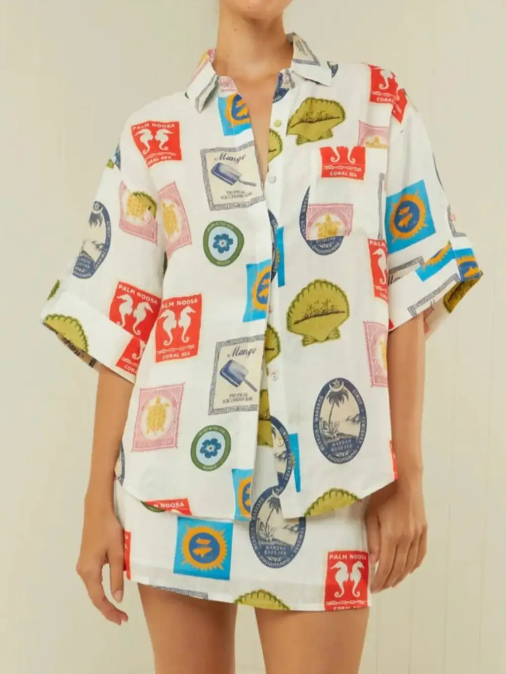 Minimal Button Front Printed Detail Coordinated Set