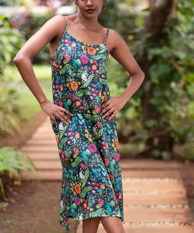 Floral Print Modal Satin Slip Dress