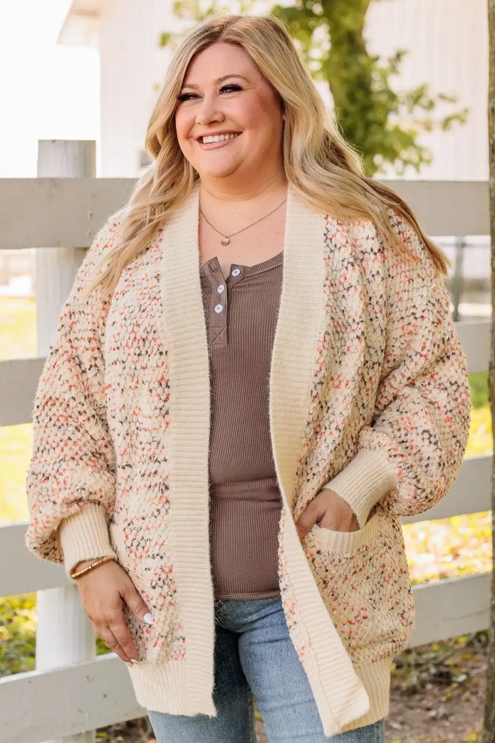 As Sweet As Pumpkin Pie Knit Cardigan- Ivory, Mocha & Orange