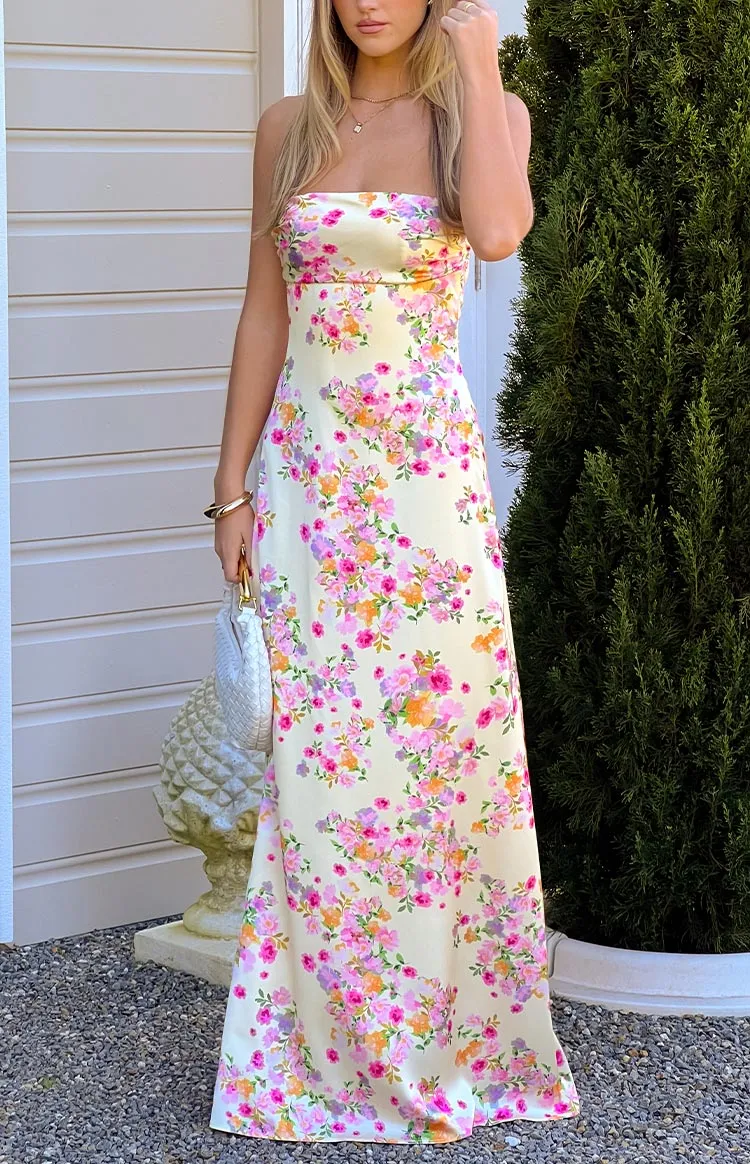 Satin Halter Halter Neck Floral Maxi Dress