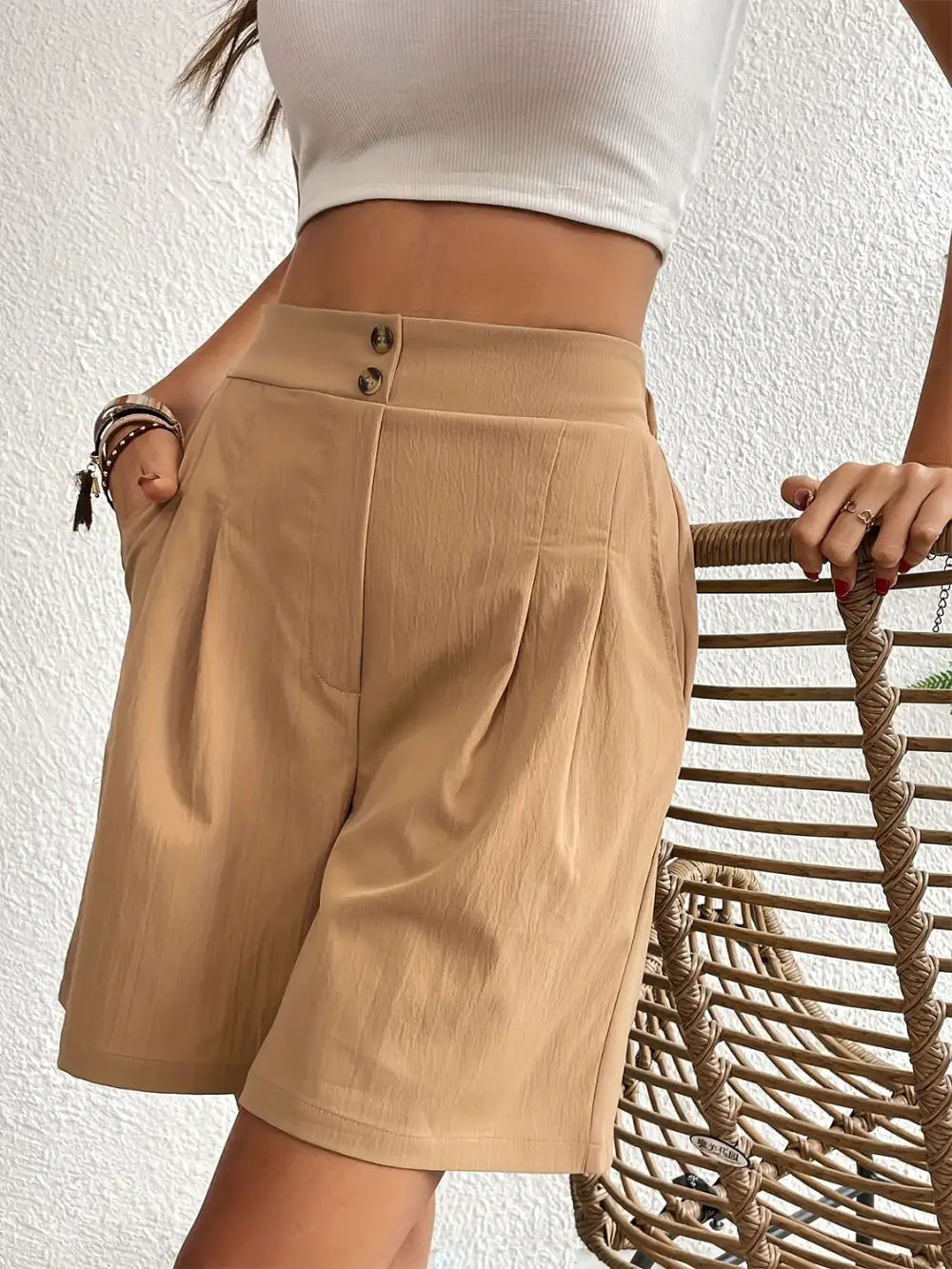 Utility Elastic Waist Pocket Detail Shorts