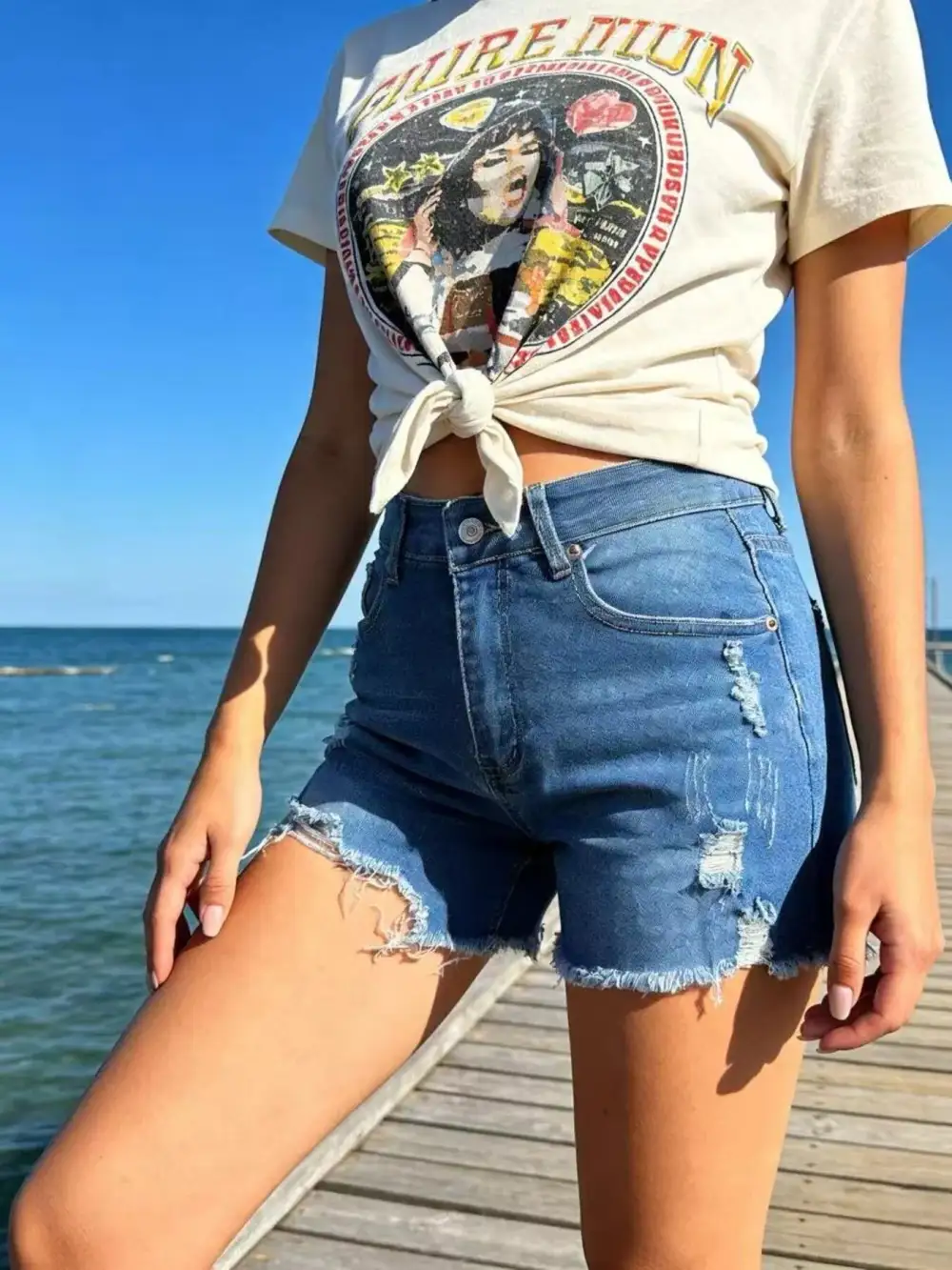 Distressed Frayed Hem Denim Shorts
