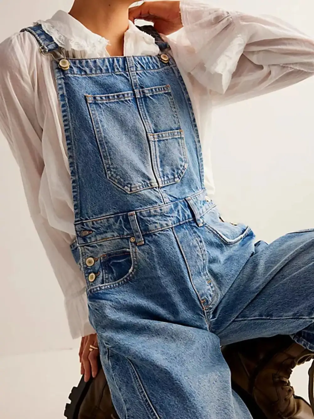 Soft Denim Wide Leg Overalls