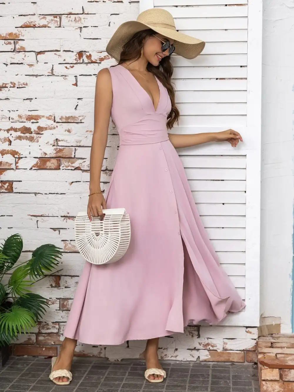 GYPSY-V-Neck Sleeveless Midi Dress